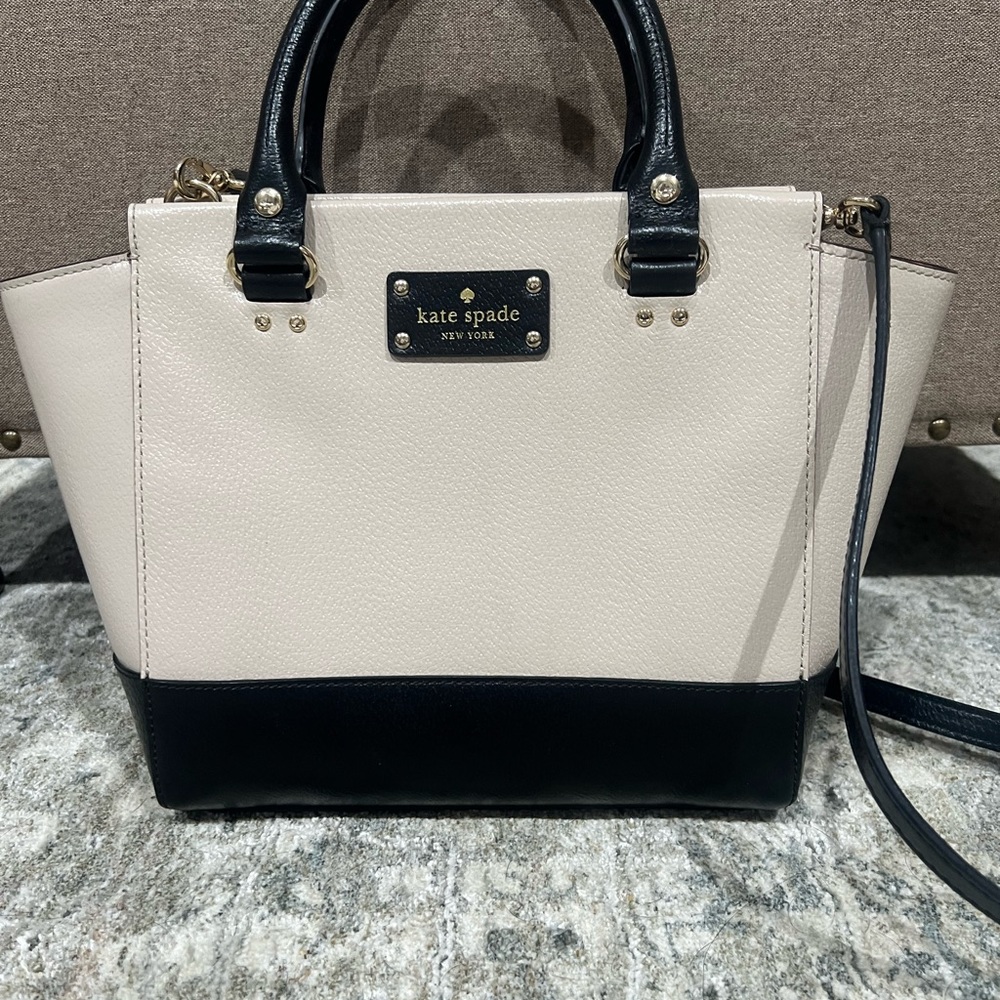 Kate Spade Black and Cream Satchel with Structured Design